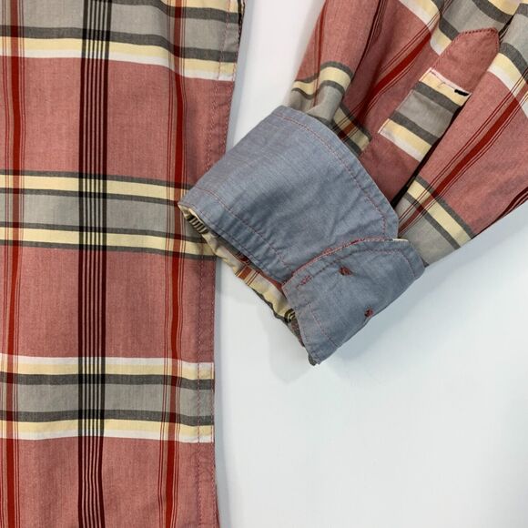 Banana Republic Soft Wash Shirt Men L Large Red Plaid Flip Cuff Cotton Button Up - Picture 4 of 13